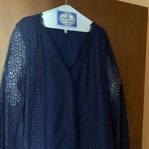 Lace Cardigan -Navy blue lace v- neck jacket
